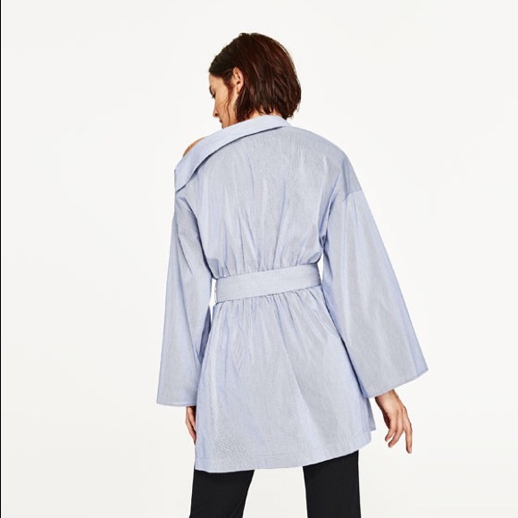 NWOT Zara Striped Poplin Asymmetric Neck Tunic - Picture 2 of 8